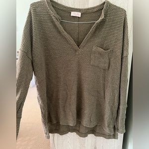 Pink Lily olive green long sleeve waffle / textured top
